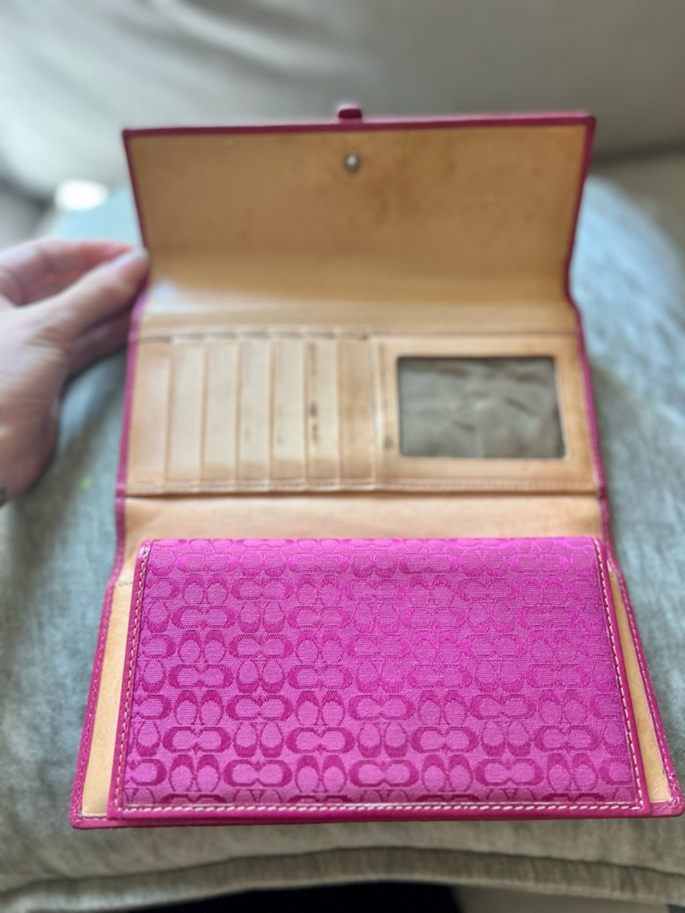 Coach Magenta Signature Monogram Wallet with Buckle Accent - Picture 4 of 5